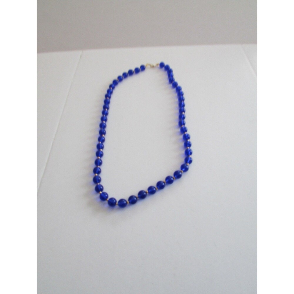 Vintage Monet Blue Lucite with Tiny Gold Beads Necklace 24" Total Length